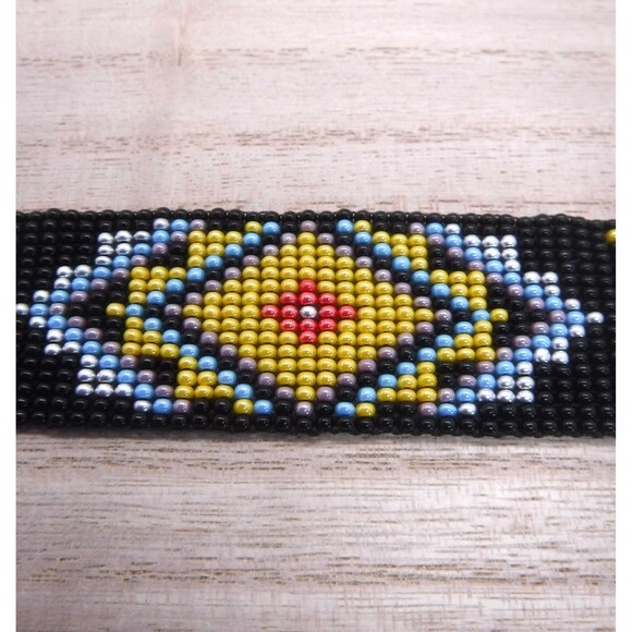 Loom Beaded Bracelet Black, Yellow and Purple - Picture 3 of 4